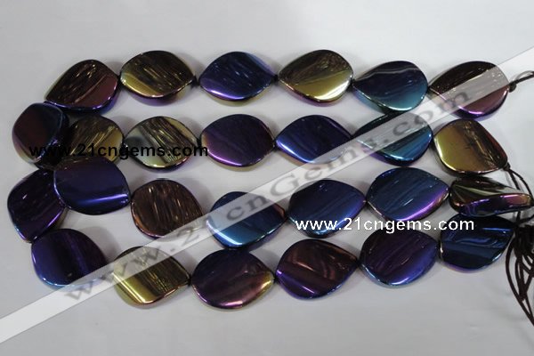 CAA863 15.5 inches 25*33mm twisted teardrop AB-color black agate beads