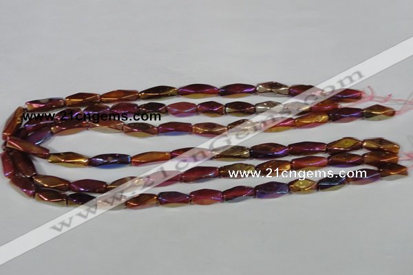 CAA882 15.5 inches 7*18mm faceted cuboid AB-color red agate beads