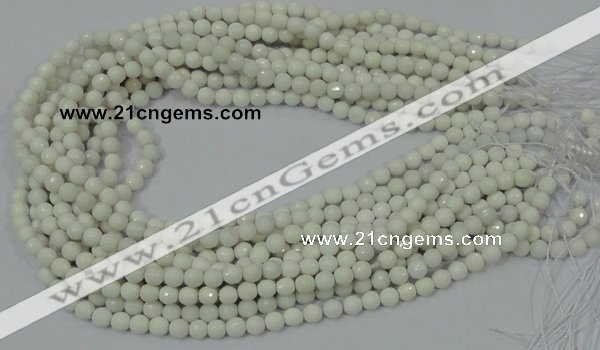 CAA92 15.5 inches 4mm faceted round white agate gemstone beads