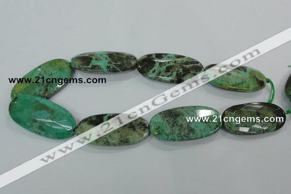 CAA95 15.5 inches 25*50mm faceted oval grass agate gemstone beads