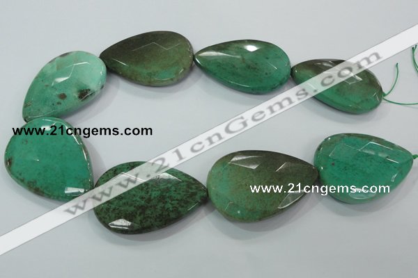 CAA96 15.5 inches 35*50mm faceted flat teardrop grass agate beads