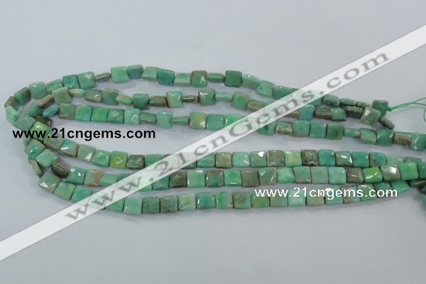 CAA99 15.5 inches 8*8mm faceted square grass agate gemstone beads