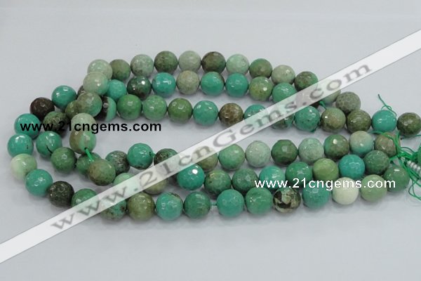 CAB10 15.5 inches 14mm faceted round green grass agate gemstone beads