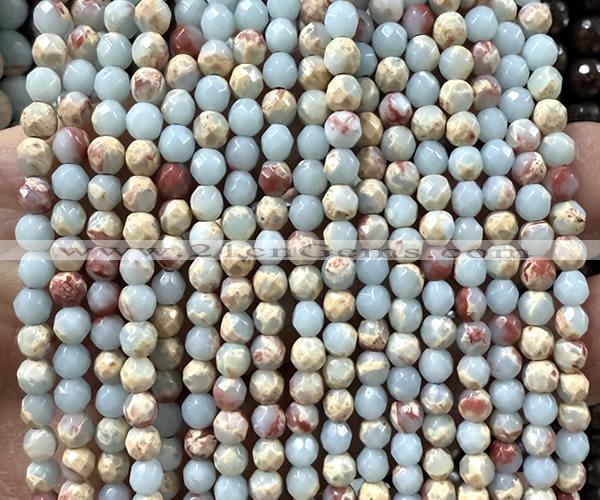 CAB1020 15 inches 4mm faceted round blue agalmatolite beads