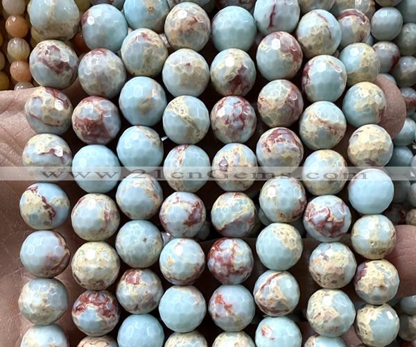 CAB1023 15 inches 10mm faceted round blue agalmatolite beads