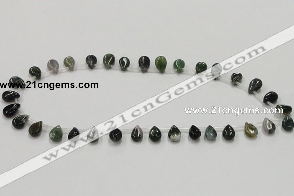 CAB127 15.5 inches 8*12mm flat teardrop moss agate gemstone beads