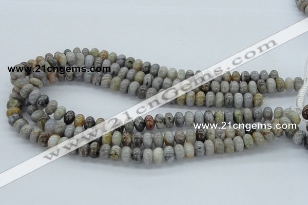 CAB142 15.5 inches 6*10mm rondelle bamboo leaf agate beads