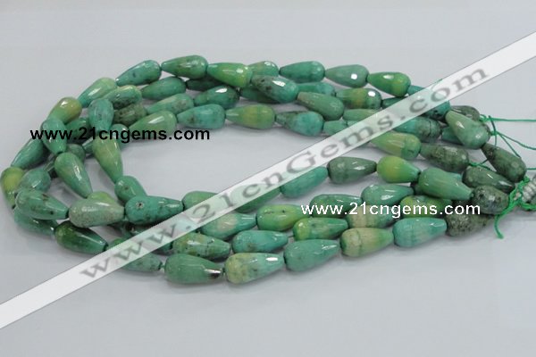 CAB16 15.5 inches 10*20mm faceted teardrop green grass agate beads