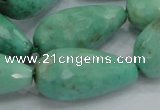 CAB17 15.5 inches 15*30mm faceted teardrop green grass agate beads