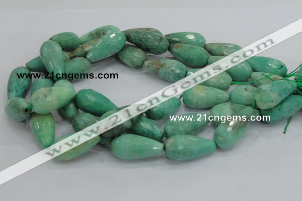 CAB17 15.5 inches 15*30mm faceted teardrop green grass agate beads