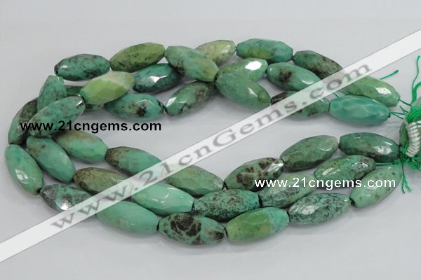 CAB21 15.5 inches 14*30mm faceted rice green grass agate beads