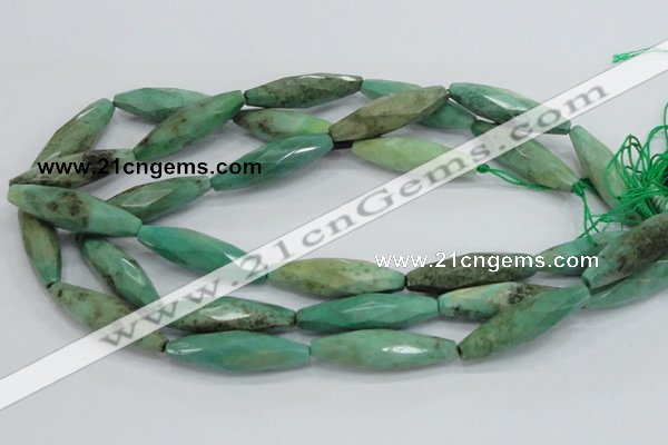 CAB22 15.5 inches 11*40mm faceted rice green grass agate beads