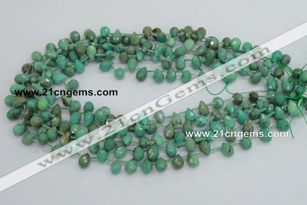 CAB23 15.5 inches 7*10mm faceted teardrop green grass agate beads