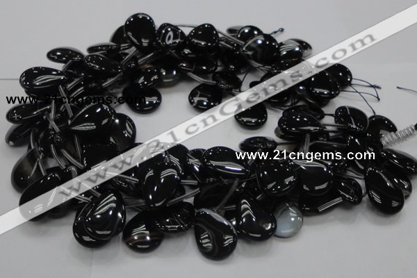 CAB315 15.5 inches 18*25mm flat teardrop black agate gemstone beads