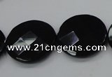 CAB320 15.5 inches 25mm faceted coin black agate gemstone beads