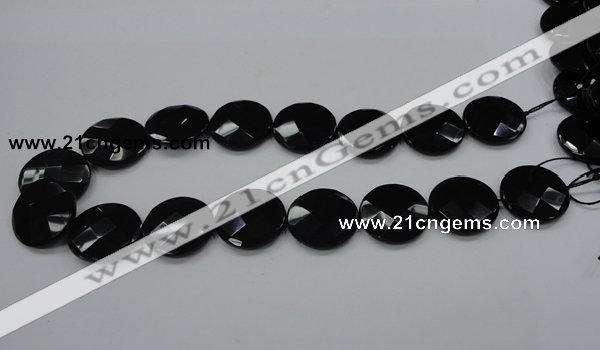 CAB320 15.5 inches 25mm faceted coin black agate gemstone beads