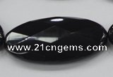 CAB322 15.5 inches 25*50mm faceted oval black agate gemstone beads