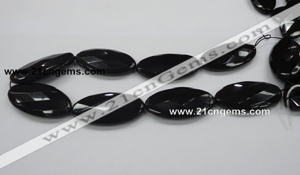 CAB322 15.5 inches 25*50mm faceted oval black agate gemstone beads