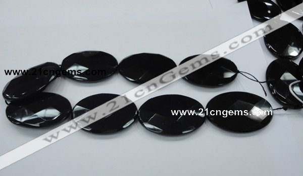 CAB323 15.5 inches 35*50mm faceted oval black agate gemstone beads