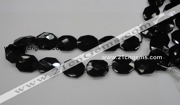 CAB326 15.5 inches 25*30mm faceted octagonal black agate gemstone beads