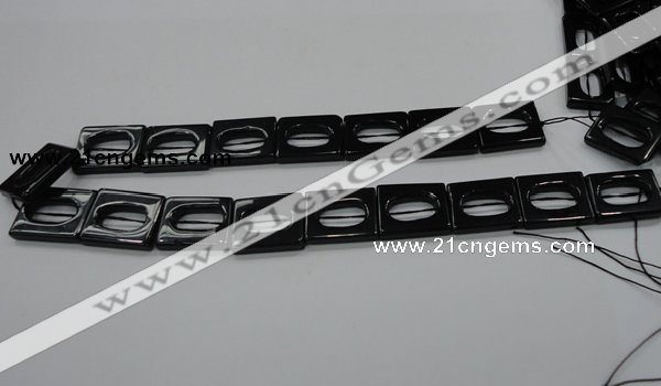 CAB328 15.5 inches 18*24mm hollow rectangle black agate gemstone beads