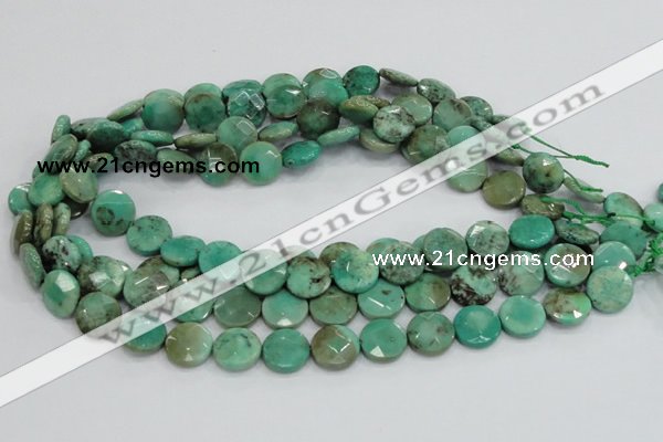 CAB33 15.5 inches 14mm faceted coin green grass agate gemstone beads