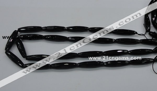 CAB330 15.5 inches 8*30mm faceted rice black agate gemstone beads