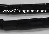 CAB334 15.5 inches 10*14mm faceted column black agate gemstone beads