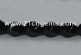 CAB335 15.5 inches 8*12mm faceted & twisted rice black agate beads