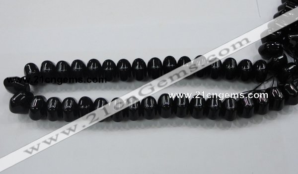 CAB341 15.5 inches 12*18mm hexagon rondelle black agate gemstone beads