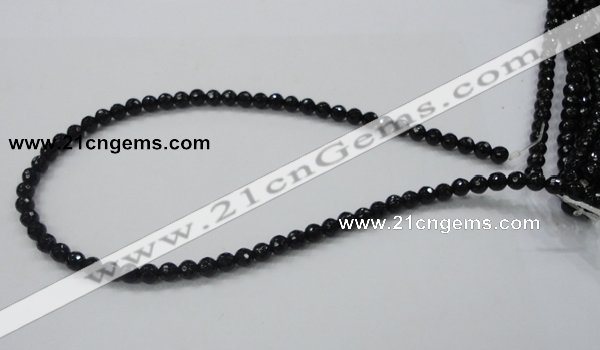 CAB342 15.5 inches 6mm faceted round black agate gemstone beads