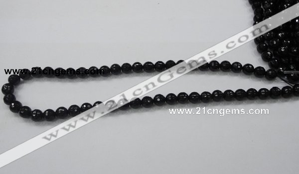 CAB343 15.5 inches 8mm faceted round black agate gemstone beads