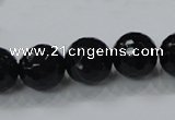 CAB345 15.5 inches 14mm faceted round black agate gemstone beads