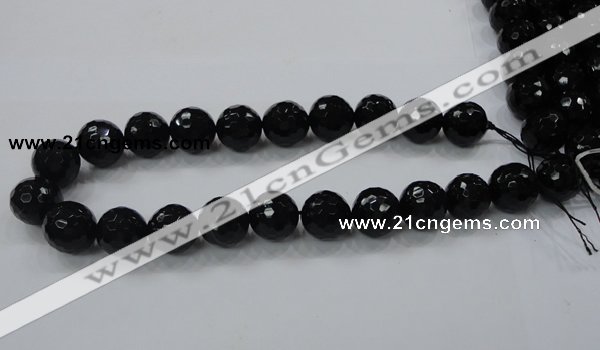 CAB345 15.5 inches 14mm faceted round black agate gemstone beads