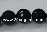 CAB346 15.5 inches 18mm faceted round black agate gemstone beads