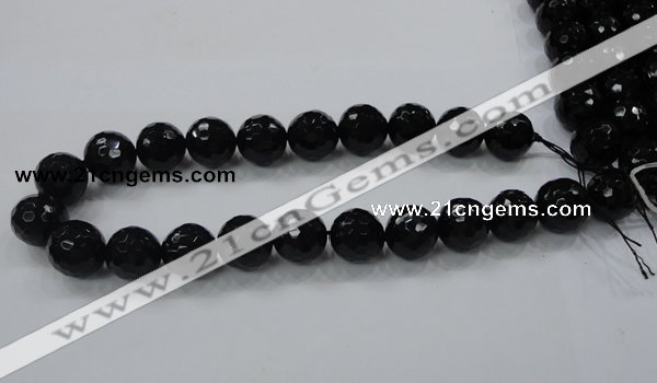 CAB346 15.5 inches 18mm faceted round black agate gemstone beads