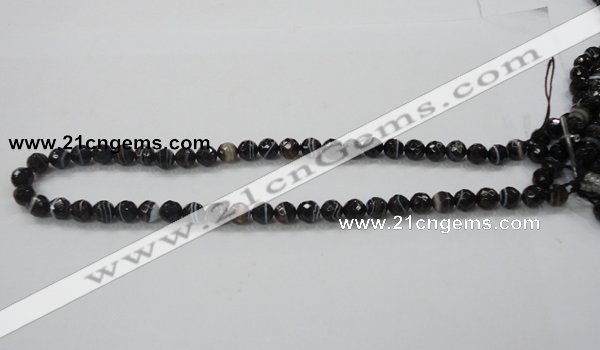 CAB347 15.5 inches 8mm faceted round black agate gemstone beads