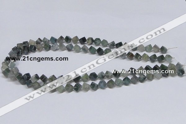 CAB400 15.5 inches 6*6mm inclined cube moss agate gemstone beads