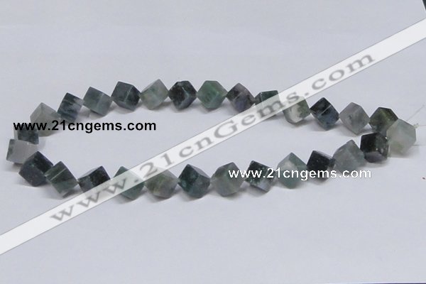 CAB401 15.5 inches 10*10mm inclined cube moss agate gemstone beads