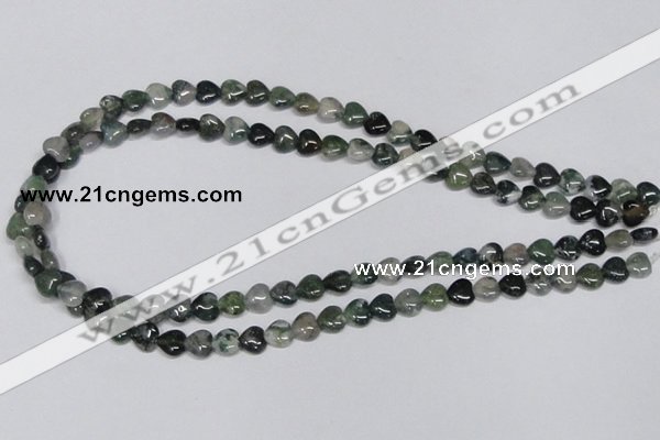 CAB404 15.5 inches 8*8mm heart moss agate gemstone beads wholesale