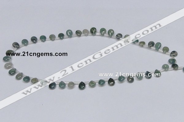 CAB414 15.5 inches 7*9mm flat teardrop moss agate gemstone beads