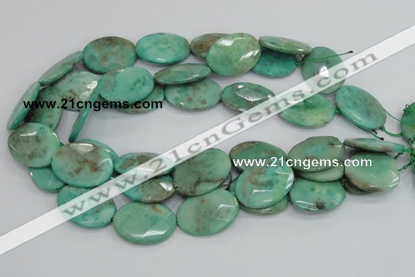 CAB42 15.5 inches 22*30mm faceted oval green grass agate beads