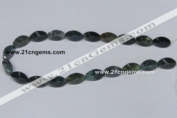 CAB422 15.5 inches 10*20mm twisted rice moss agate gemstone beads