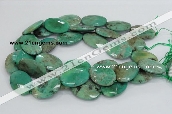 CAB43 15.5 inches 25*35mm faceted oval green grass agate beads