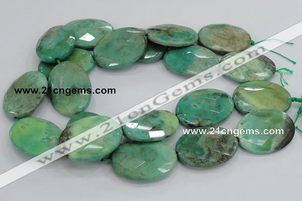 CAB44 15.5 inches 30*40mm faceted oval green grass agate beads