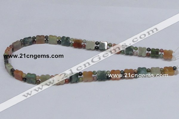 CAB469 15.5 inches flower & round double-drilled indian agate beads