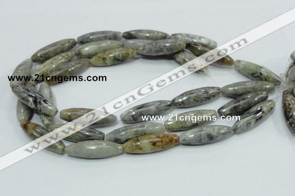 CAB565 15.5 inches 12*40mm rice silver needle agate gemstone beads