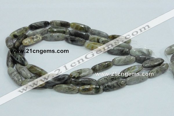 CAB566 15.5 inches 10*30mm rice silver needle agate gemstone beads