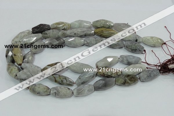 CAB567 15.5 inches 15*28mm faceted rice silver needle agate beads