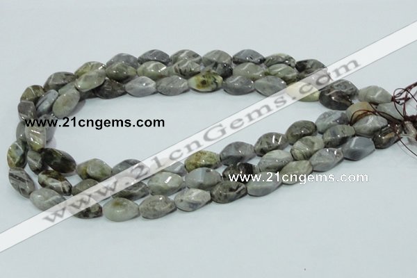 CAB569 15.5 inches 8*16mm twisted rice silver needle agate gemstone beads